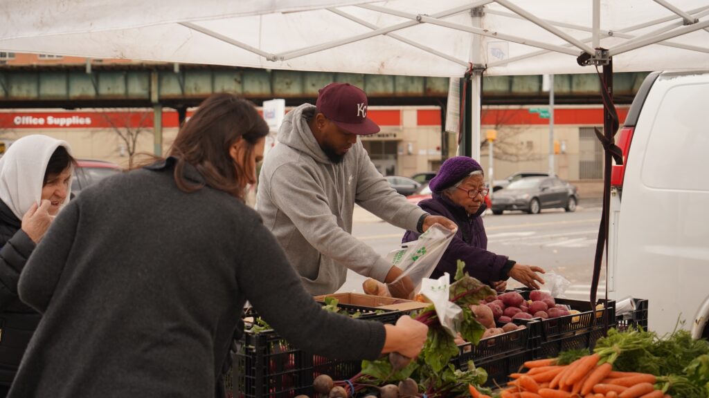 market goers at bronx park east farmers market